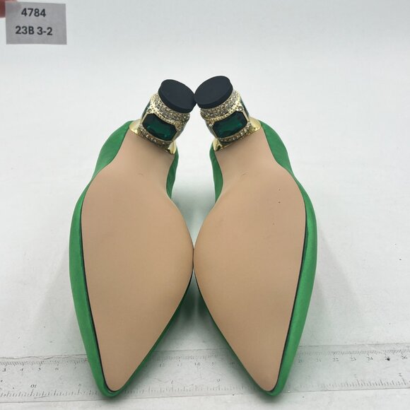 FSJ Green Bridal Pointed Toe Chunky Low Heel Crystal Pumps Slip on Wedding Shoes - Picture 7 of 8